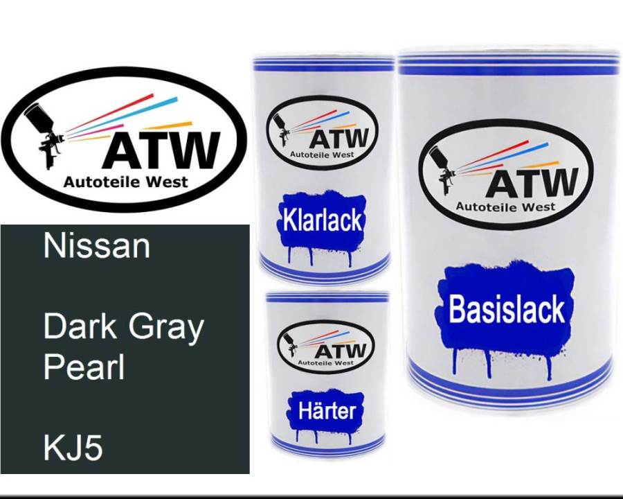 Nissan, Dark Gray Pearl, KJ5: 500ml Lackdose + 500ml Klarlack + 250ml Härter - Set, von ATW Autoteile West.